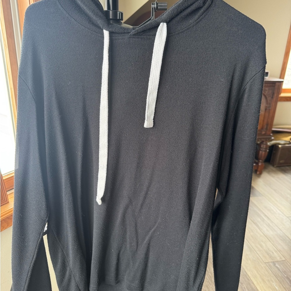 Black Hoodie with White Drawstrings
